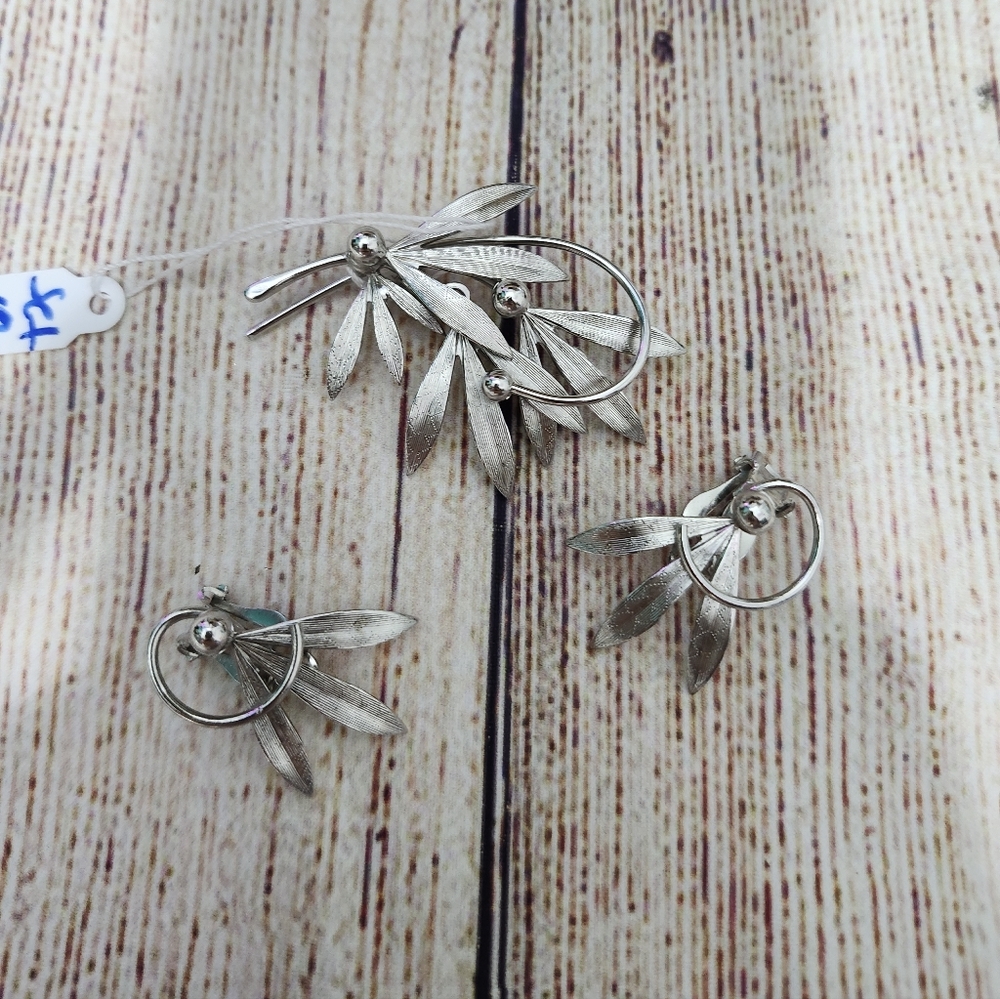 Vintage Artisan Made Silver Brooch and Matching Earrings